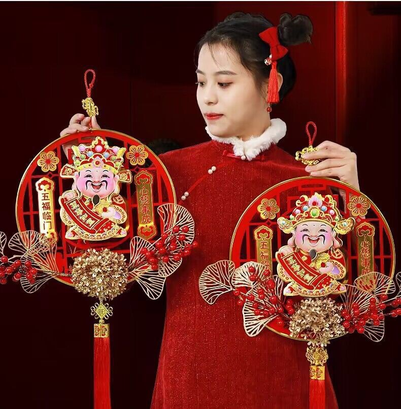 電動搖頭財神爺掛件 立體掛飾迷你財神到佈置春節客廳掛畫擺件